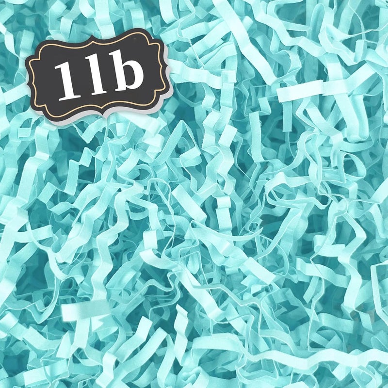 ZEBMOON 1 LB Aqua Cyan Crinkle Cut Paper Shred Filler Great for Gift Wrapping, Basket Filling, Birthday, Wedding, Halloween, Thanksgiving, Christmas Day, New Year Party Decorations Filling Supplies - Image 1